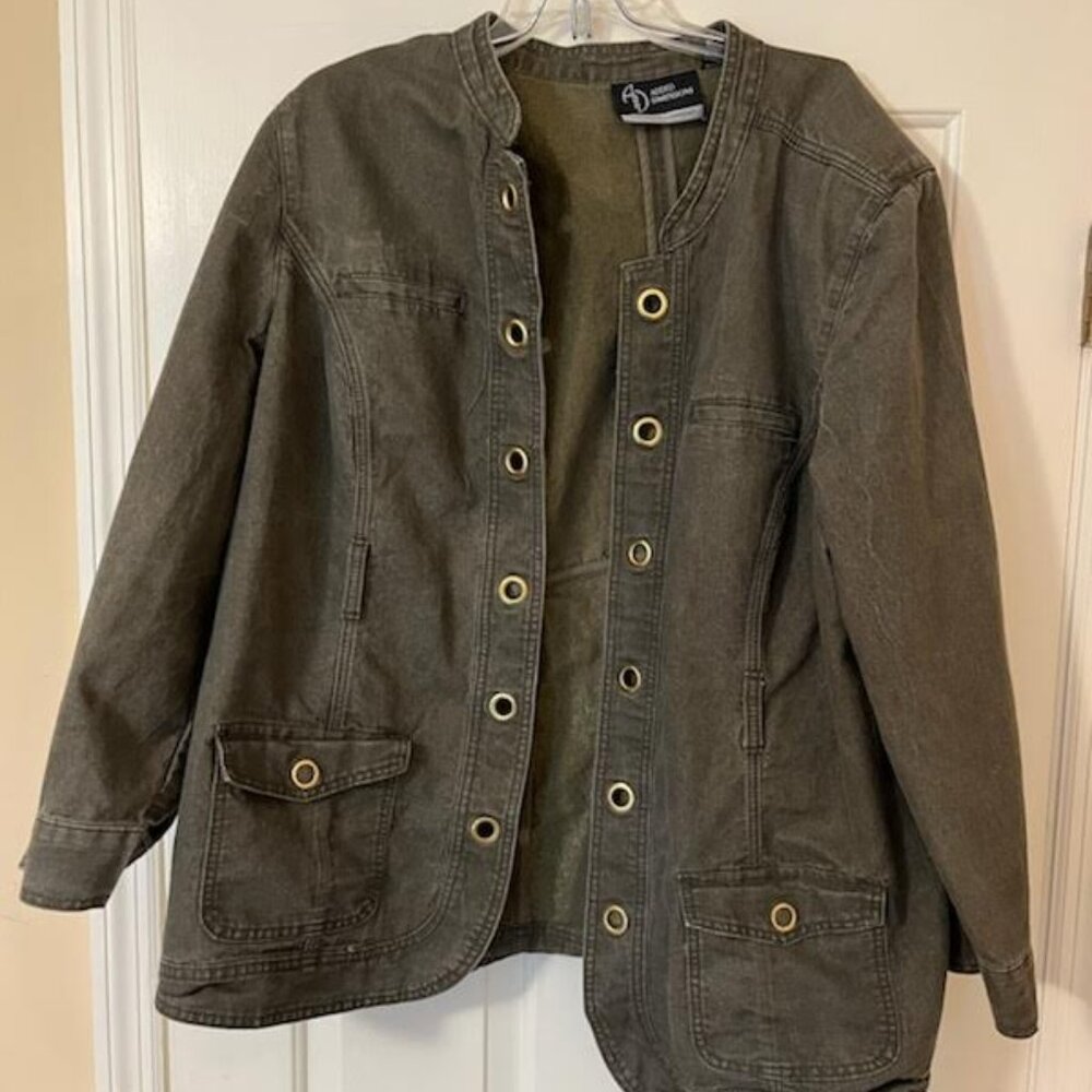 3X green denim jacket by Added Dimensions